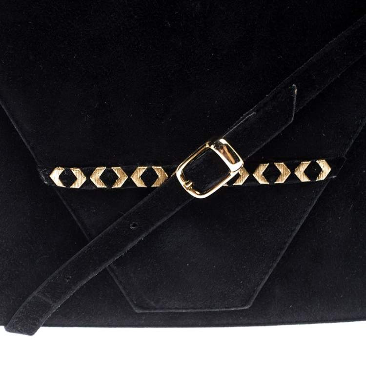 Pre Owned Bally Black Suede and Leather Flap Crossbody Bag