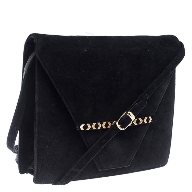 Pre Owned Bally Black Suede and Leather Flap Crossbody Bag