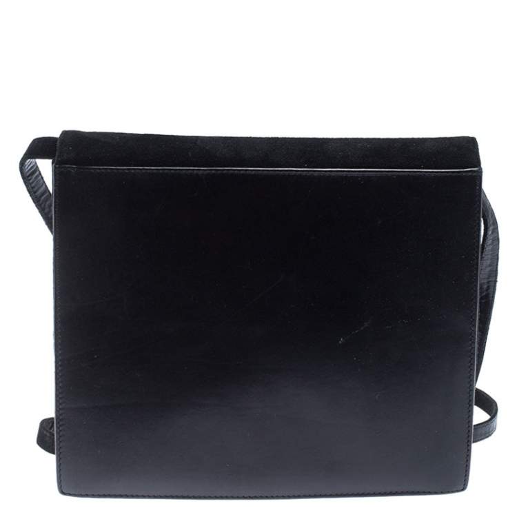 Pre Owned Bally Black Suede and Leather Flap Crossbody Bag