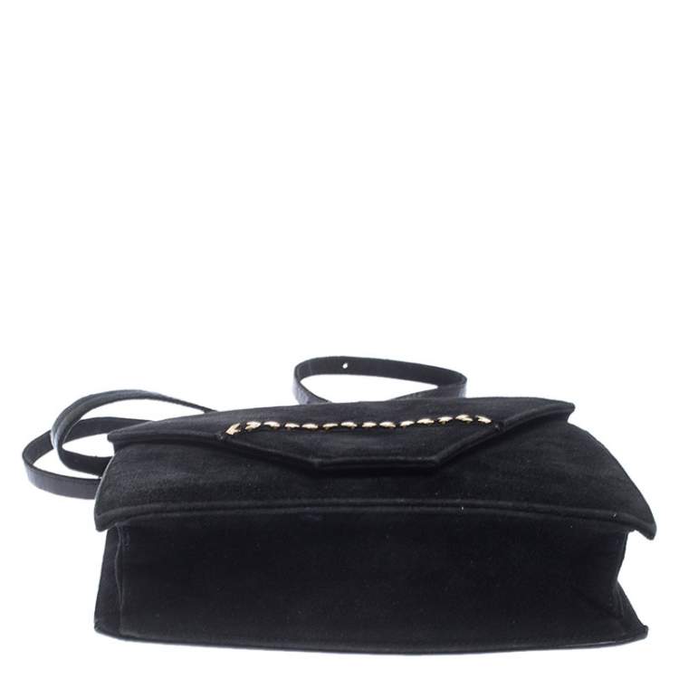 Pre Owned Bally Black Suede and Leather Flap Crossbody Bag