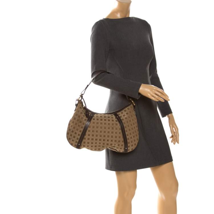 Pre Owned Bally Beige/Brown Canvas and Leather Hobo 
