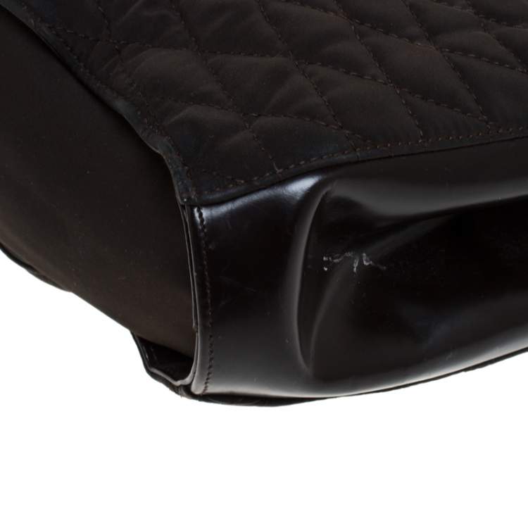 Pre Owned Bally Dark Brown Quilted Nylon and Patent Leather Hobo