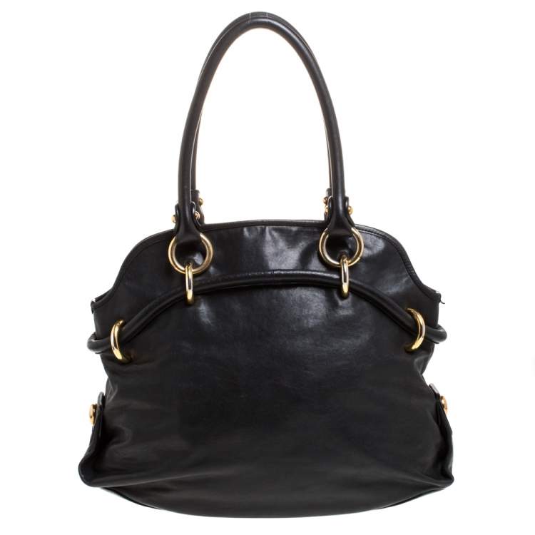 Pre Owned Bally Black Leather Drawstring Tote