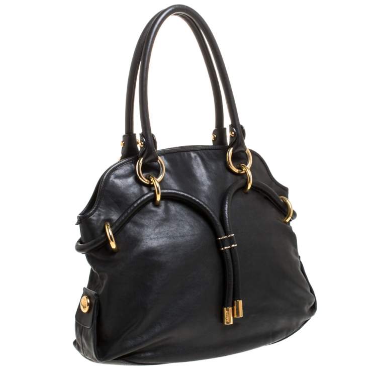 Pre Owned Bally Black Leather Drawstring Tote