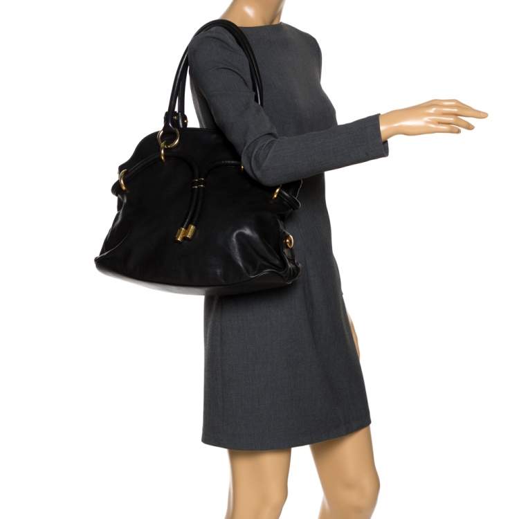 Pre Owned Bally Black Leather Drawstring Tote