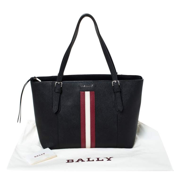 Pre Owned Bally Black Leather Striped Tote