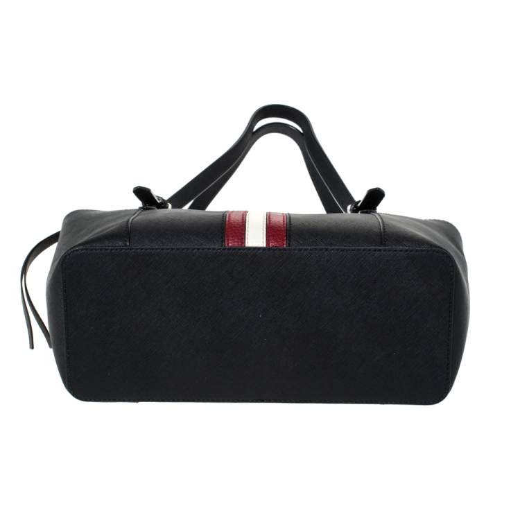 Pre Owned Bally Black Leather Striped Tote