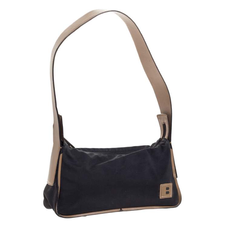 Pre Owned Bally Black/Beige Nylon and Leather Baguette Bag