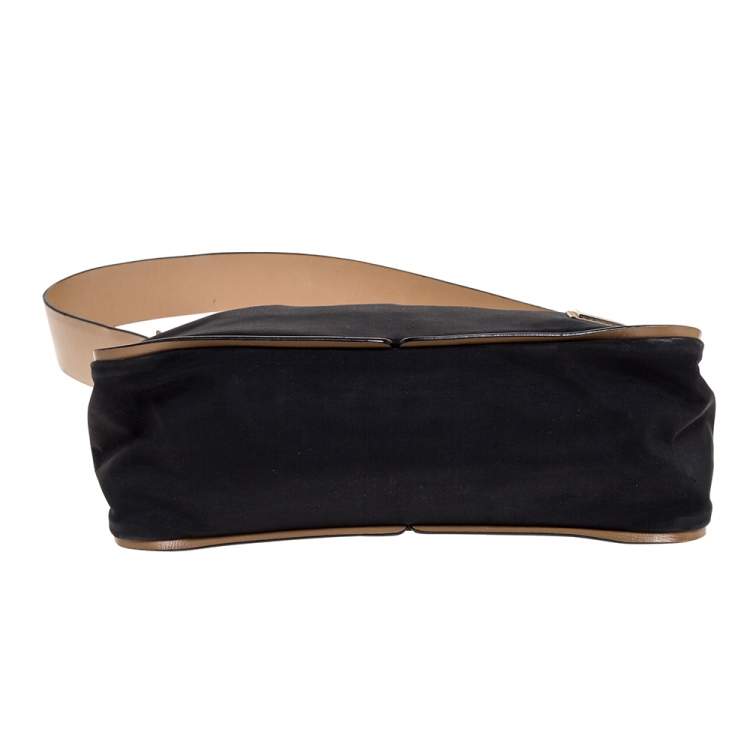 Pre Owned Bally Black/Beige Nylon and Leather Baguette Bag