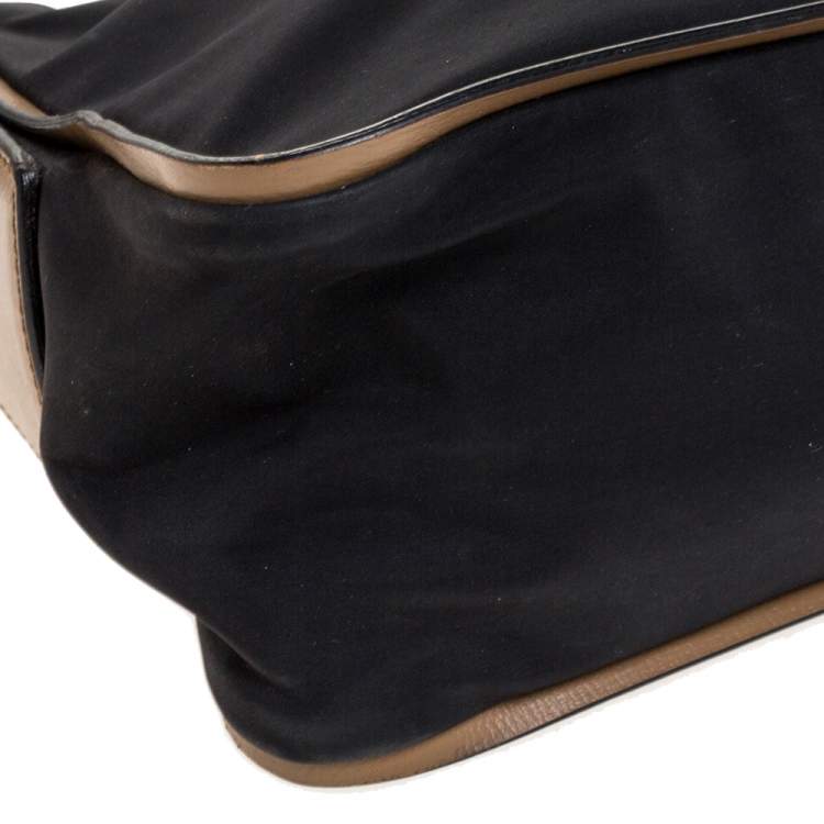 Pre Owned Bally Black/Beige Nylon and Leather Baguette Bag