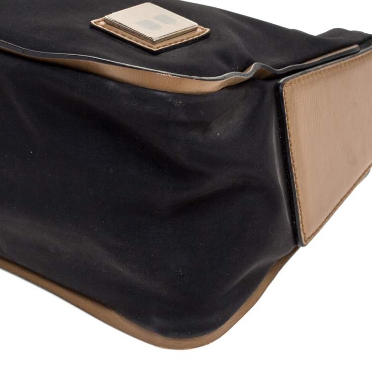 Pre Owned Bally Black/Beige Nylon and Leather Baguette Bag