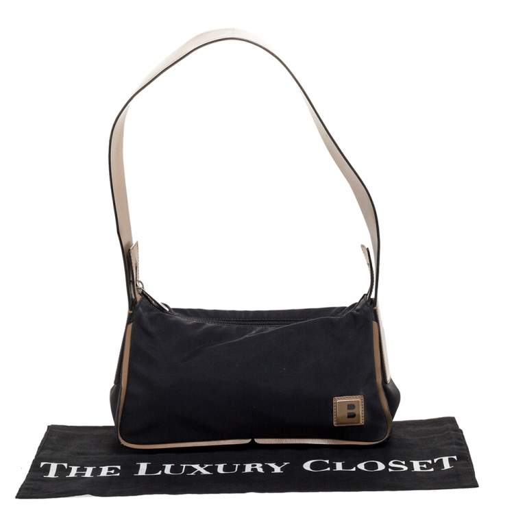 Pre Owned Bally Black/Beige Nylon and Leather Baguette Bag