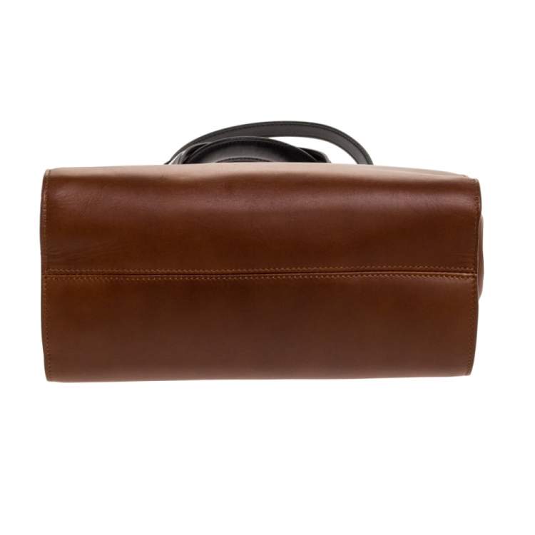 Pre Owned Bally Brown/Black Leather and Patent Leather Frame Top Handle Bag