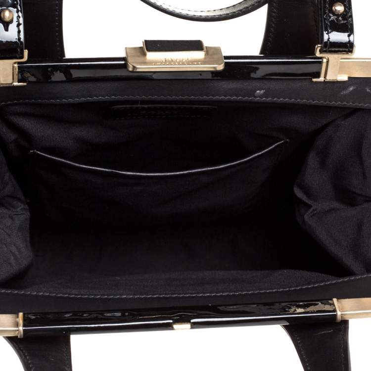 Pre Owned Bally Brown/Black Leather and Patent Leather Frame Top Handle Bag
