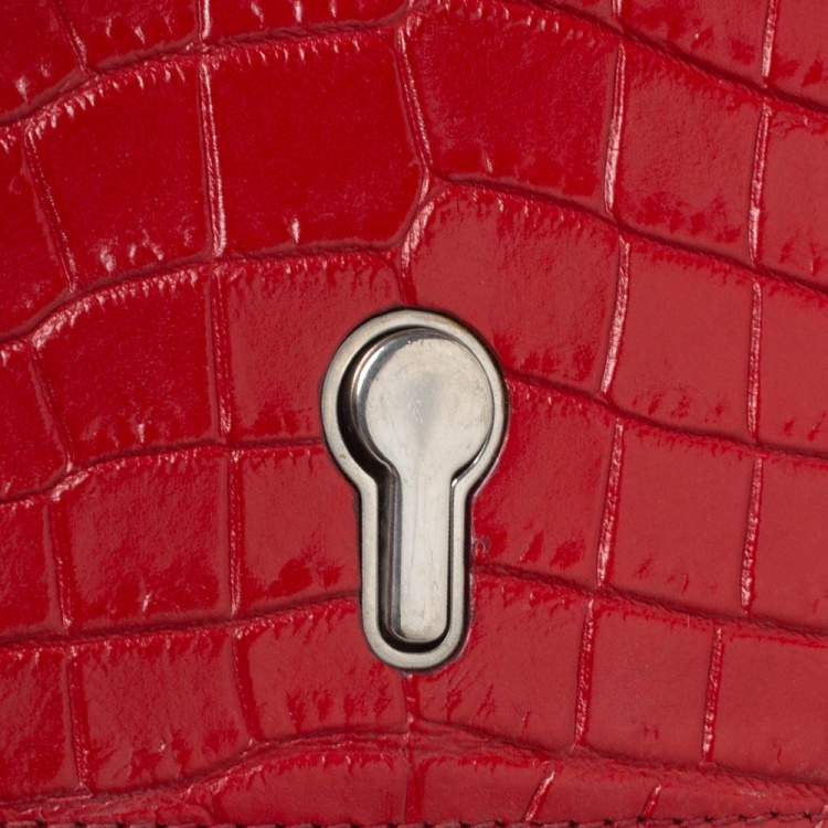 Pre Owned Bally Red Croc Embossed Leather Flap Shoulder Bag