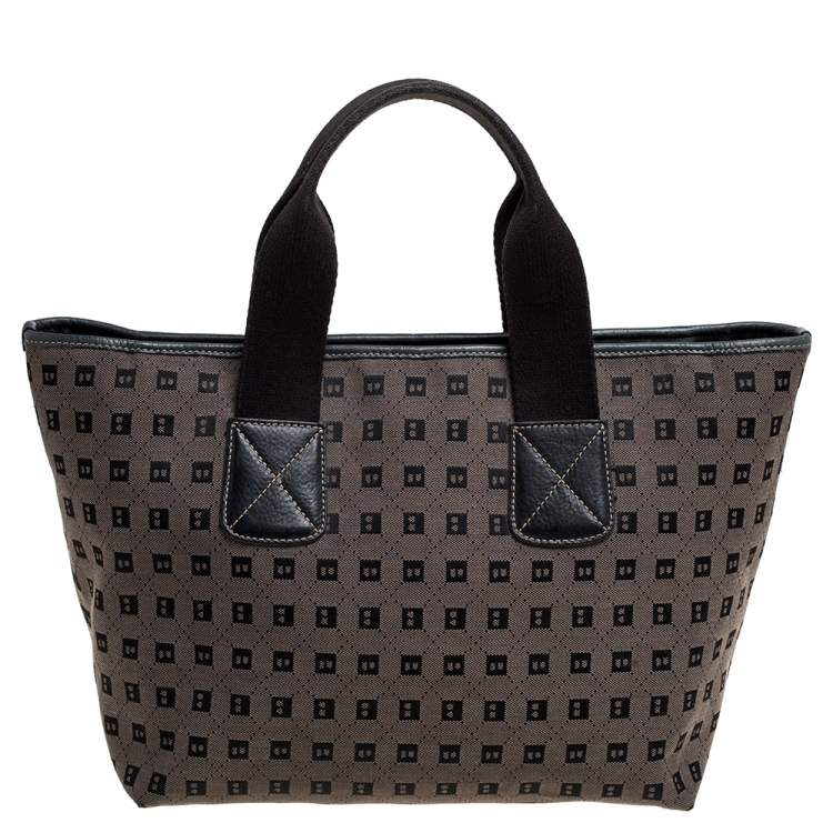 Pre Owned Bally Brown/Black Canvas and Leather Tote