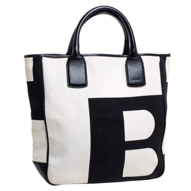 Pre Owned Bally Black/White Canvas and Leather Bennas Tote