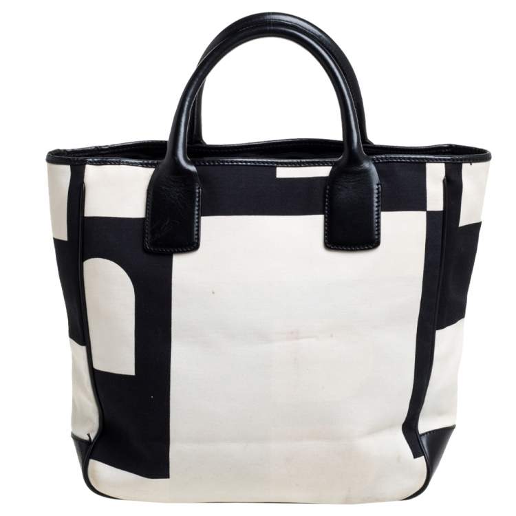 Pre Owned Bally Black/White Canvas and Leather Bennas Tote