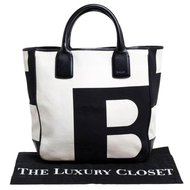 Pre Owned Bally Black/White Canvas and Leather Bennas Tote