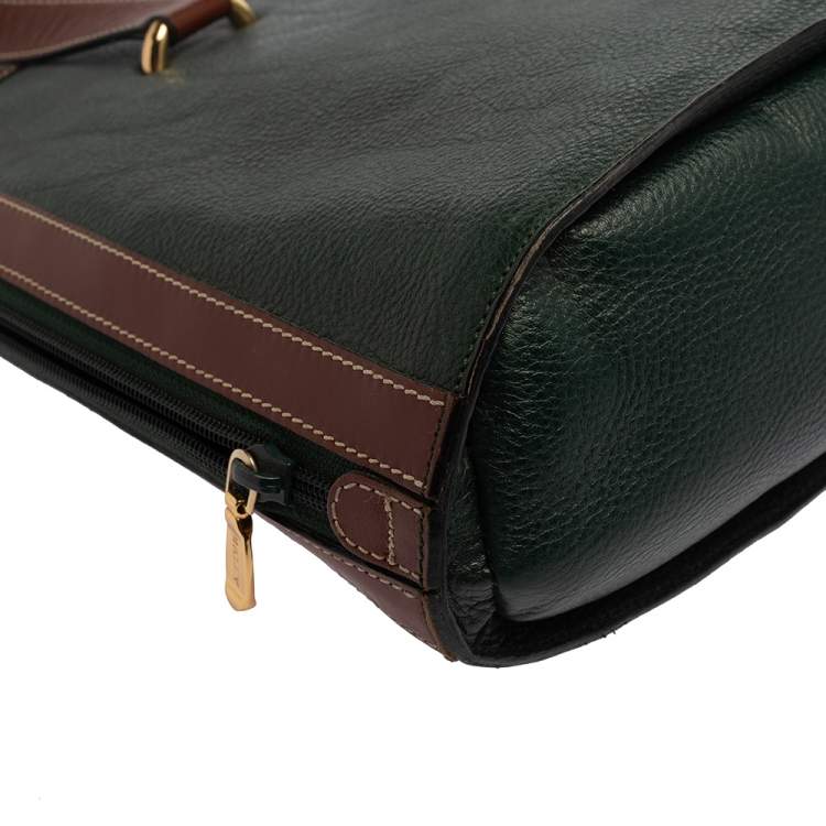Pre Owned Bally Dark Green/Brown Leather Vintage Dome Satchel