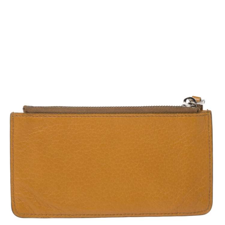 Pre Owned Bally Yellow Leather Zip Card Holder