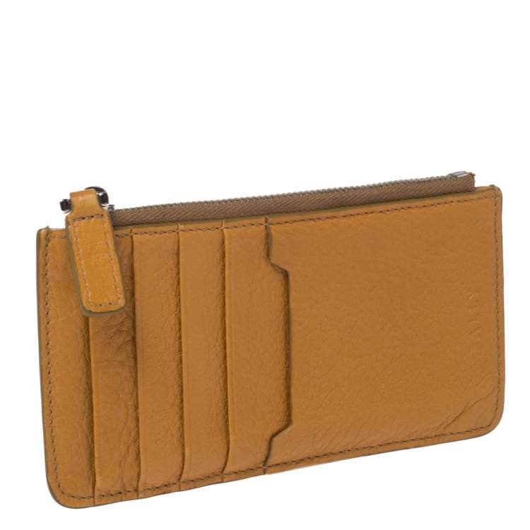 Pre Owned Bally Yellow Leather Zip Card Holder