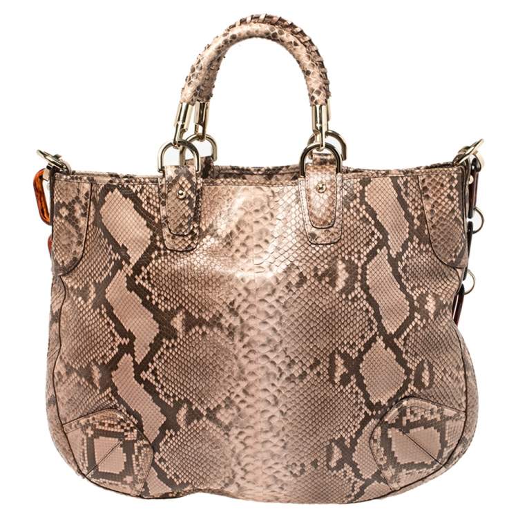 Pre Owned Bally Dusty Pink/Black Python Jana Shoulder Bag