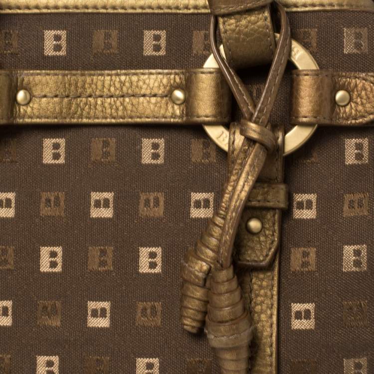 Pre Owned Bally Brown/Gold Canvas and Leather Satchel