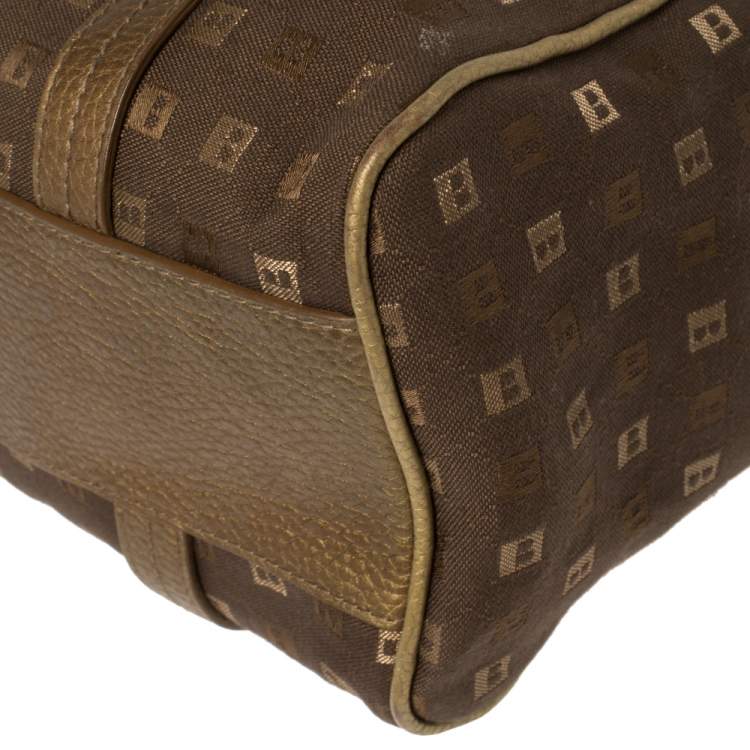 Pre Owned Bally Brown/Gold Canvas and Leather Satchel