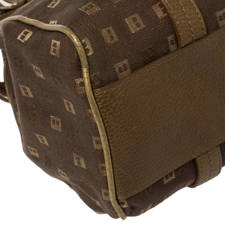 Pre Owned Bally Brown/Gold Canvas and Leather Satchel