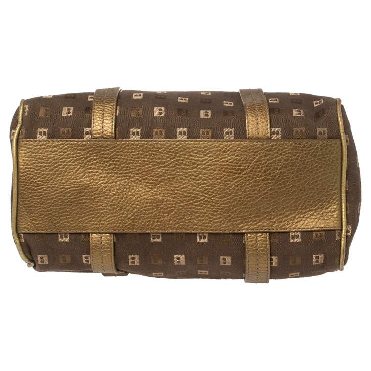 Pre Owned Bally Brown/Gold Canvas and Leather Satchel