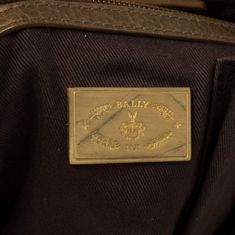 Pre Owned Bally Brown/Gold Canvas and Leather Satchel