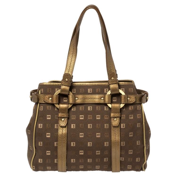 Pre Owned Bally Brown/Gold Canvas and Leather Satchel