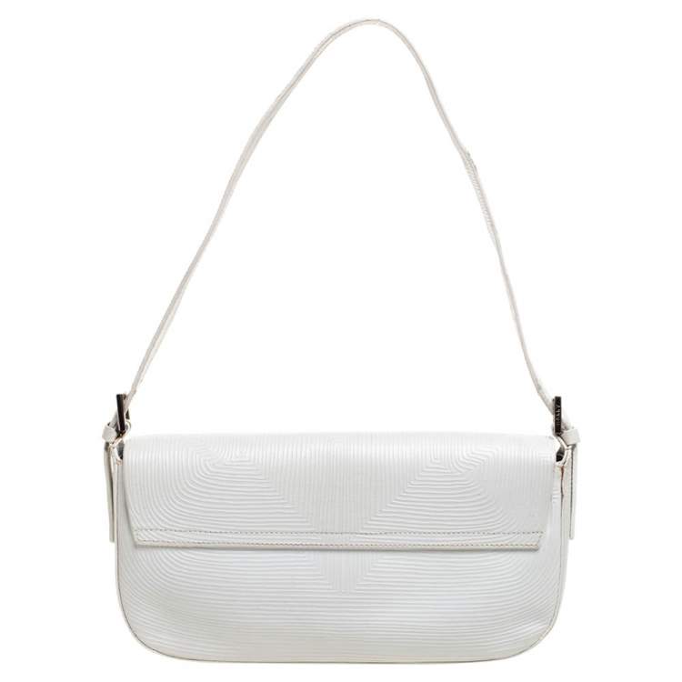 Pre Owned Bally White Textured Leather Double Pocket Flap Shoulder Bag