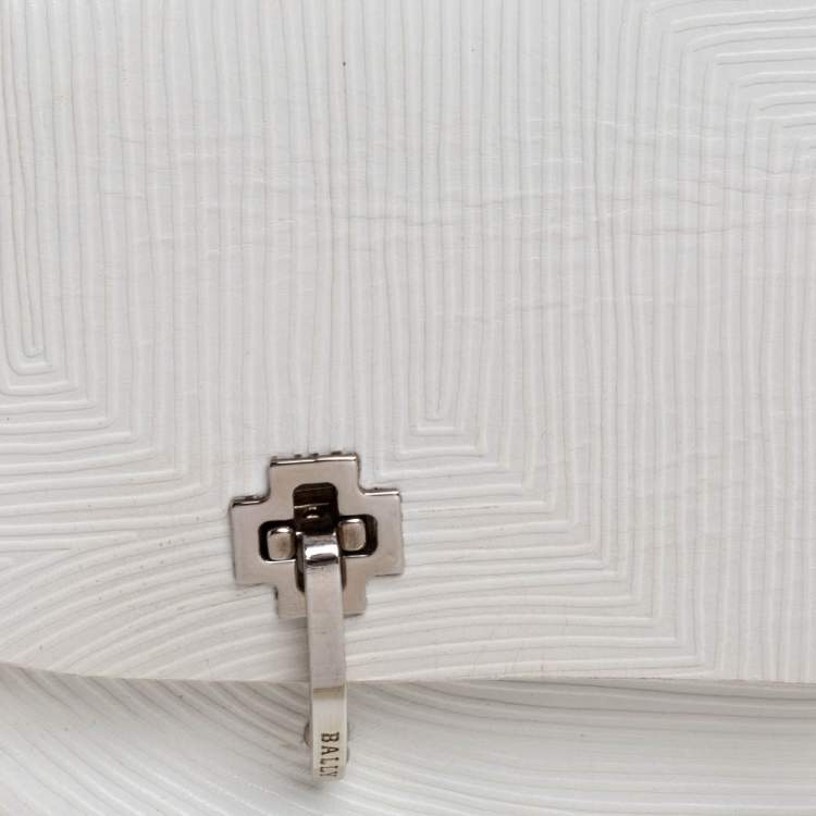 Pre Owned Bally White Textured Leather Double Pocket Flap Shoulder Bag