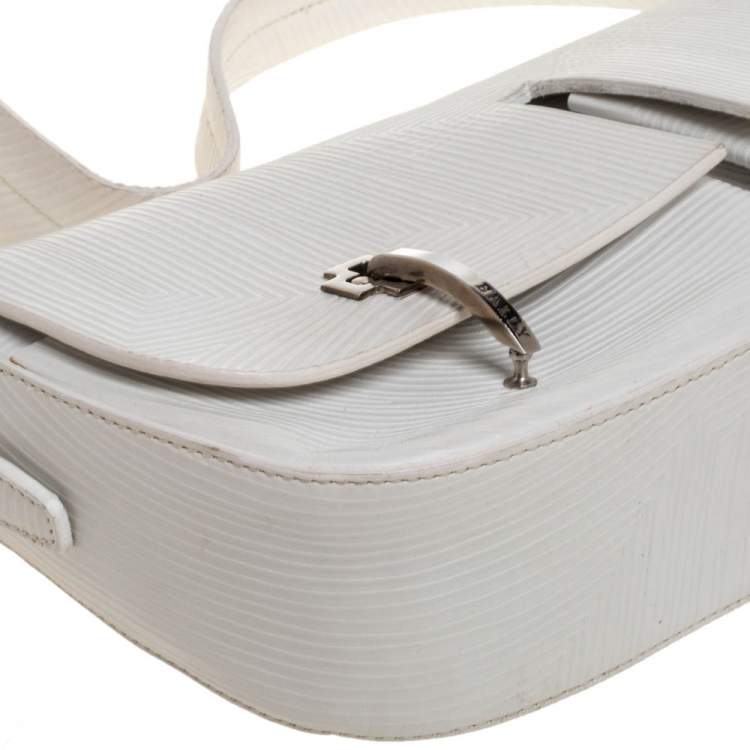 Pre Owned Bally White Textured Leather Double Pocket Flap Shoulder Bag