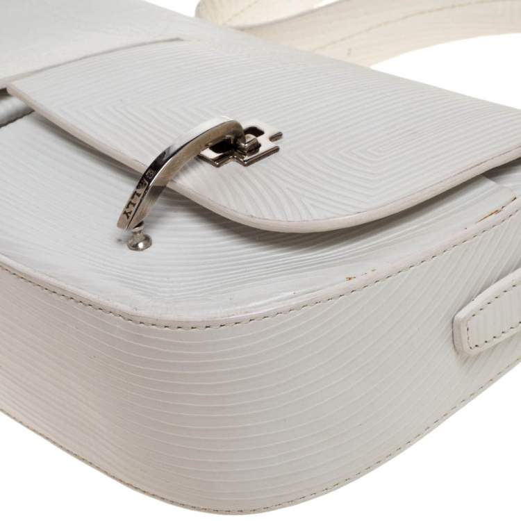 Pre Owned Bally White Textured Leather Double Pocket Flap Shoulder Bag
