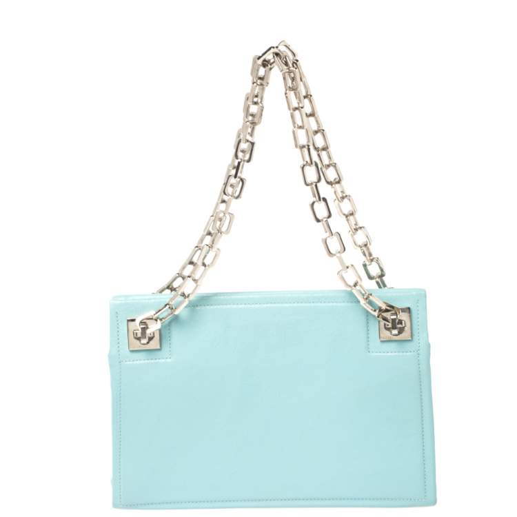 Pre Owned Bally Blue Leather Chain Shoulder Bag