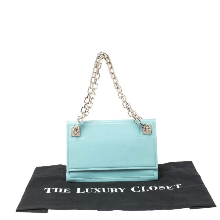Pre Owned Bally Blue Leather Chain Shoulder Bag