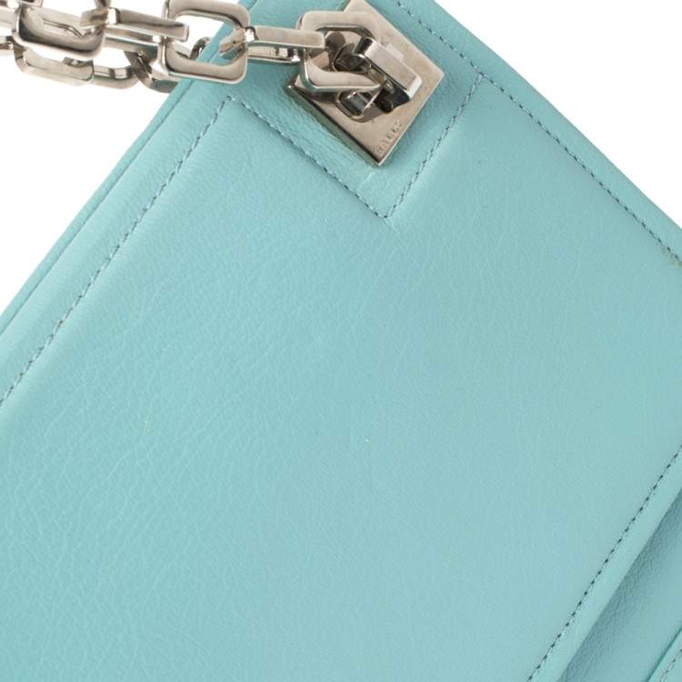 Pre Owned Bally Blue Leather Chain Shoulder Bag