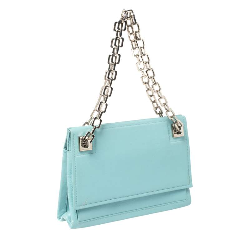 Pre Owned Bally Blue Leather Chain Shoulder Bag