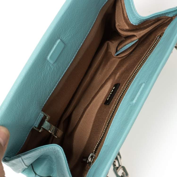Pre Owned Bally Blue Leather Chain Shoulder Bag