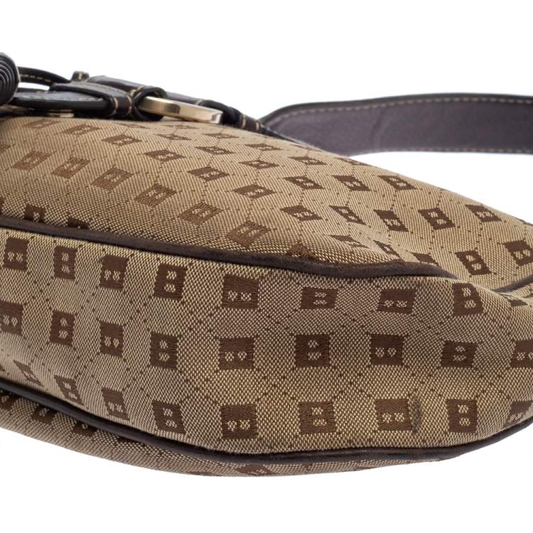 Pre Owned Bally Brown/Beige Monogram Canvas and  Leather Flap Hobo