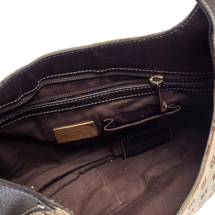 Pre Owned Bally Brown/Beige Monogram Canvas and  Leather Flap Hobo