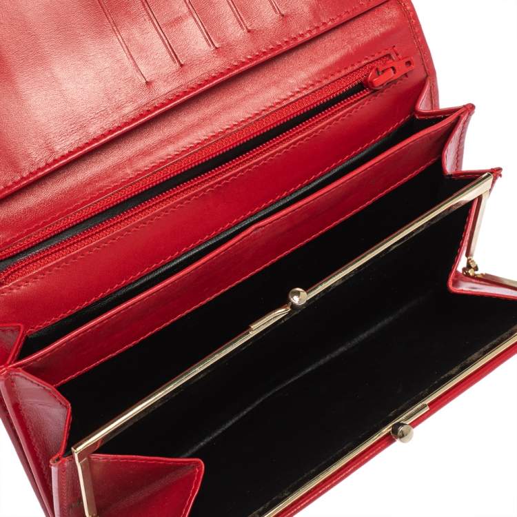 Pre Owned Bally Red Leather Flap Continental Wallet
