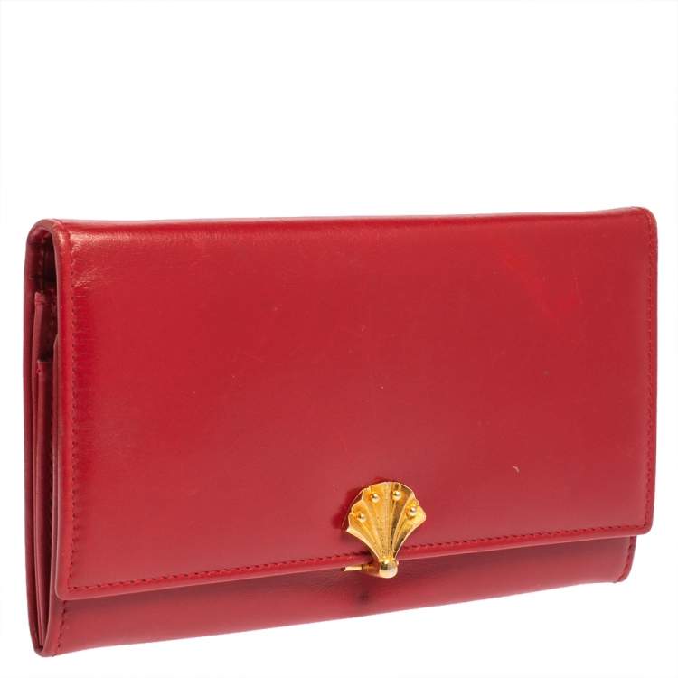 Pre Owned Bally Red Leather Flap Continental Wallet