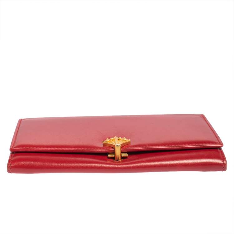 Pre Owned Bally Red Leather Flap Continental Wallet