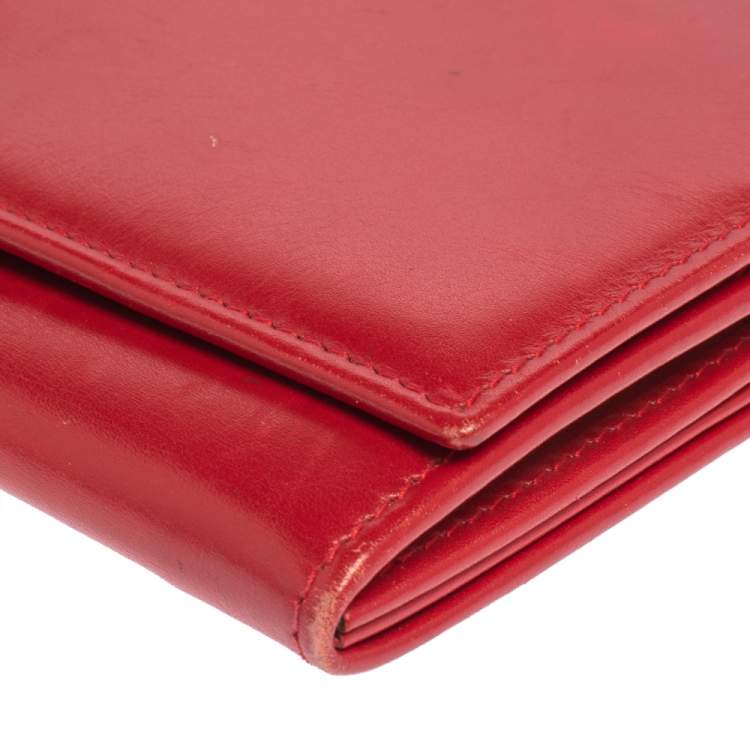 Pre Owned Bally Red Leather Flap Continental Wallet