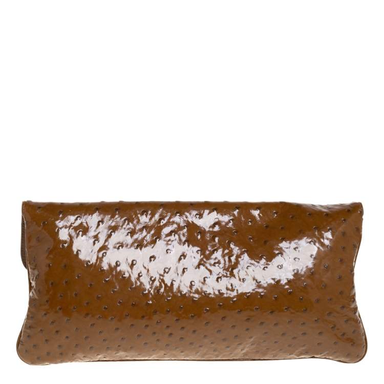 Pre Owned Bally Brown Ostrich Flap Chain Clutch