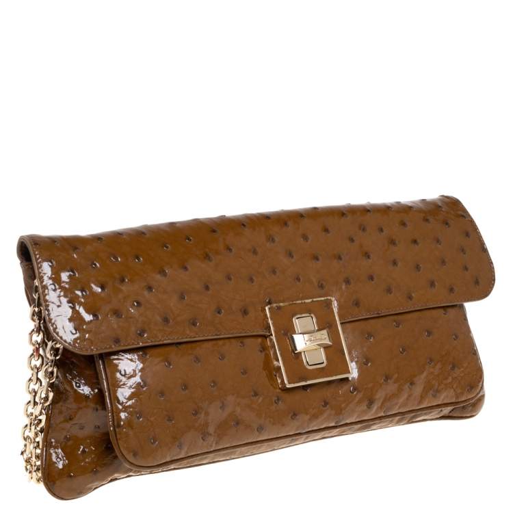 Pre Owned Bally Brown Ostrich Flap Chain Clutch